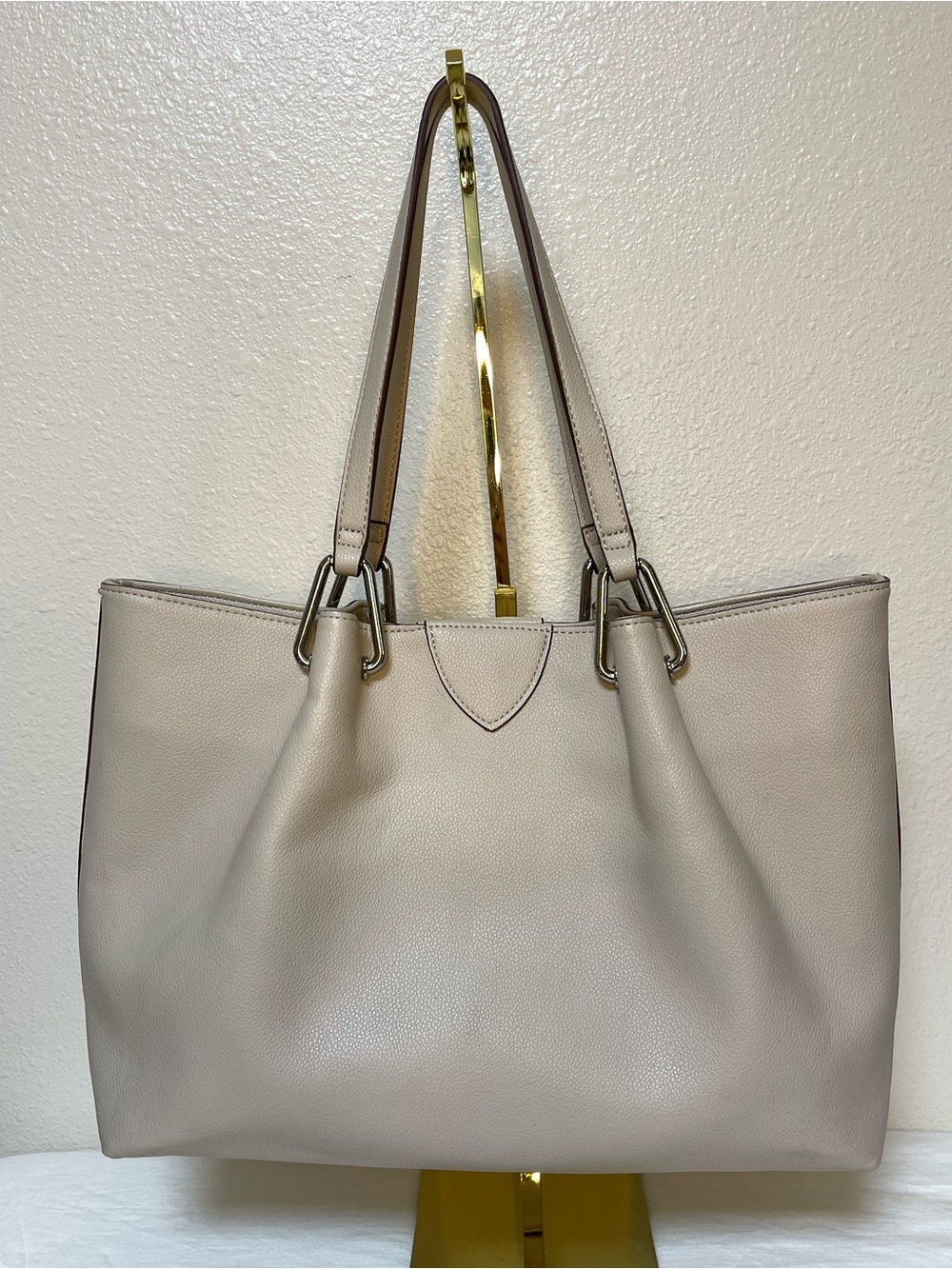 Anne Klein Taupe Vegan Pebbled Texture Tote with Lion & Tassel Charms - Picture 4 of 16